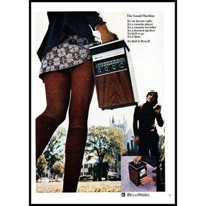 1971 Bell & Howell Sound Machine Stereo Vintage Print Ad Mini Skirt Sexy Legs